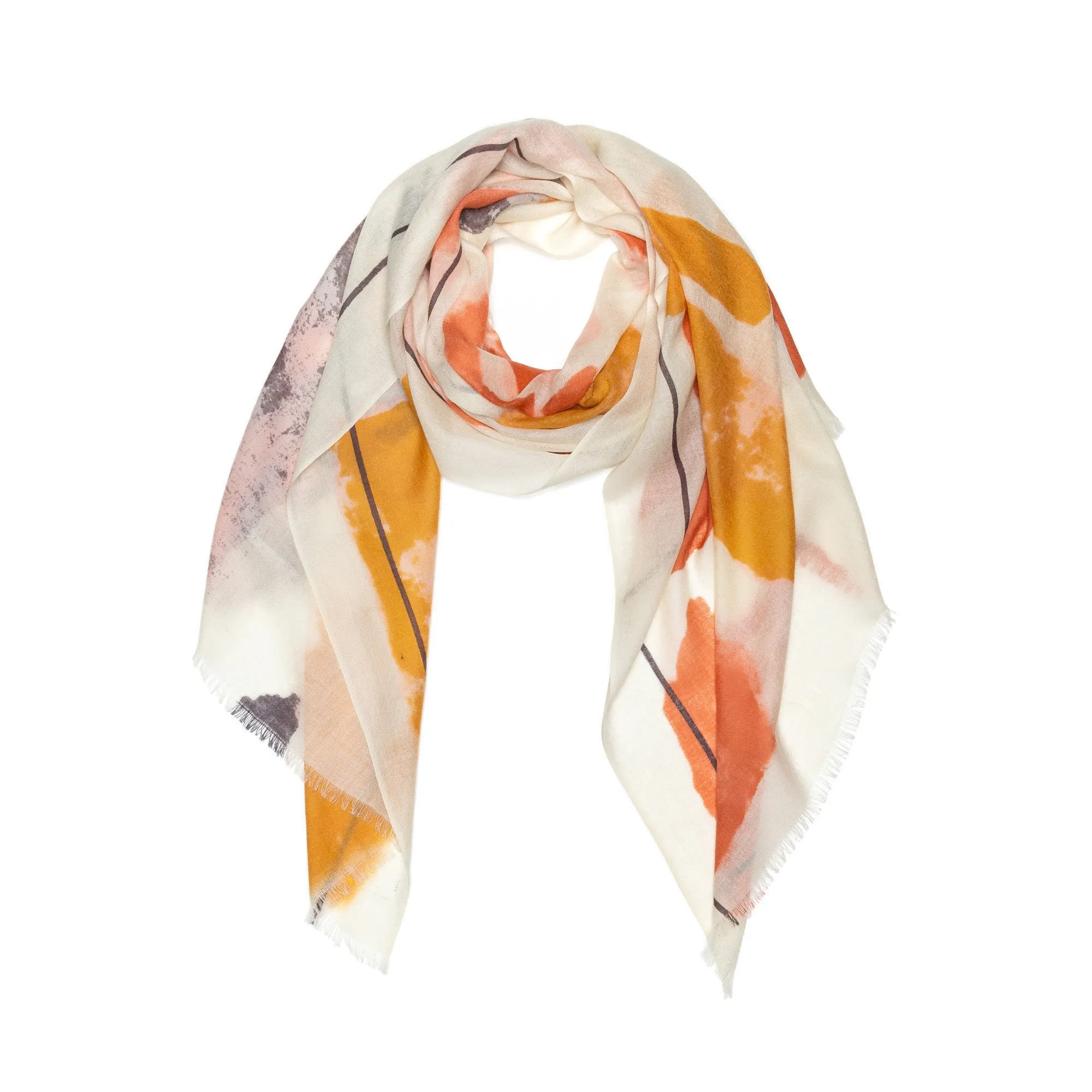 100% Australian Wool Print Scarf Orange and Grey