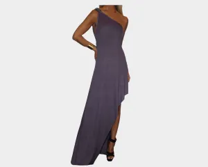 4.5 Blush Plum One Shoulder Cascade Bottom Slit Dress - The Park Avenue