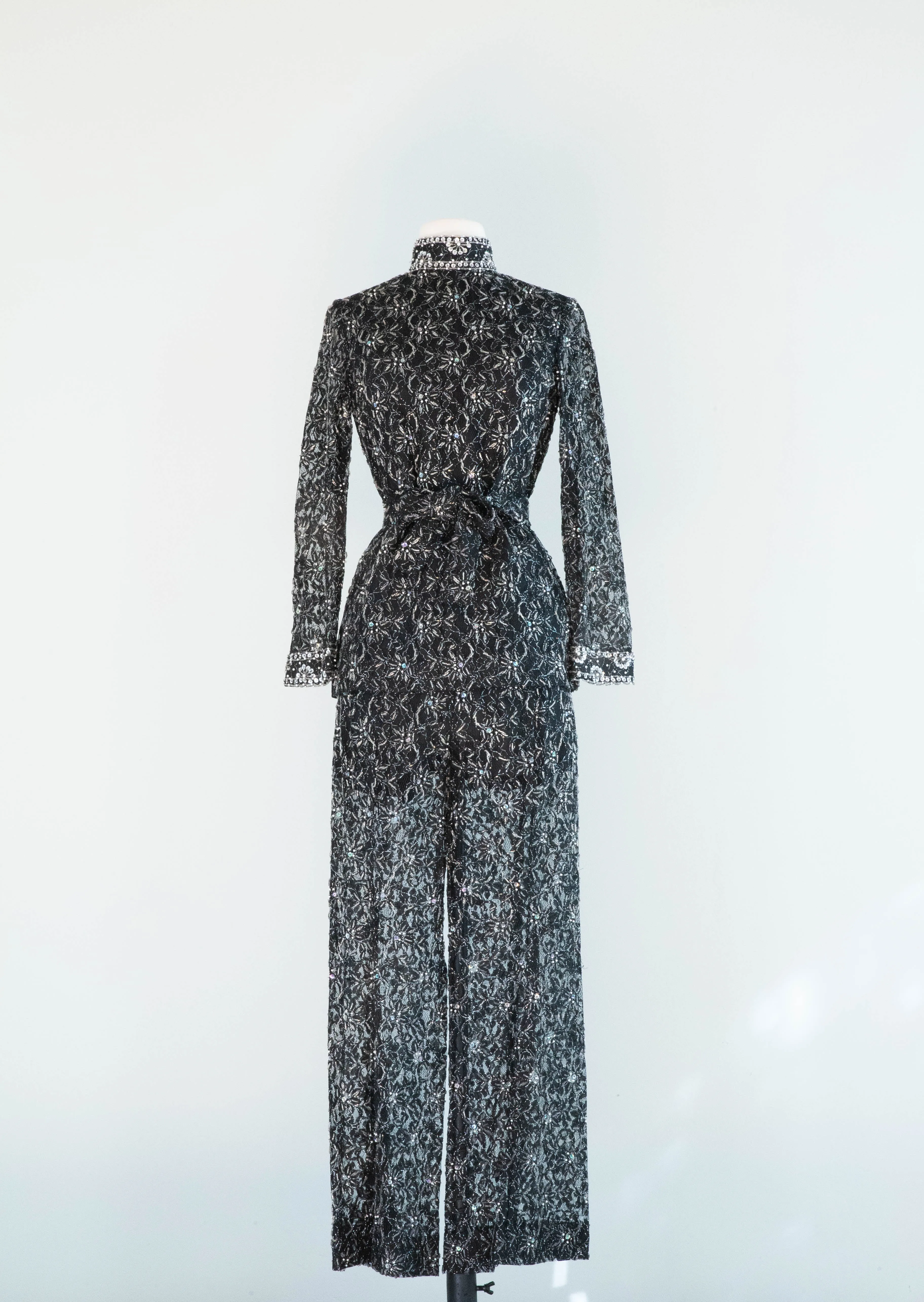 Absolutely Fabulous 1960's Beaded Lace 3 Piece Pant Suit / SM