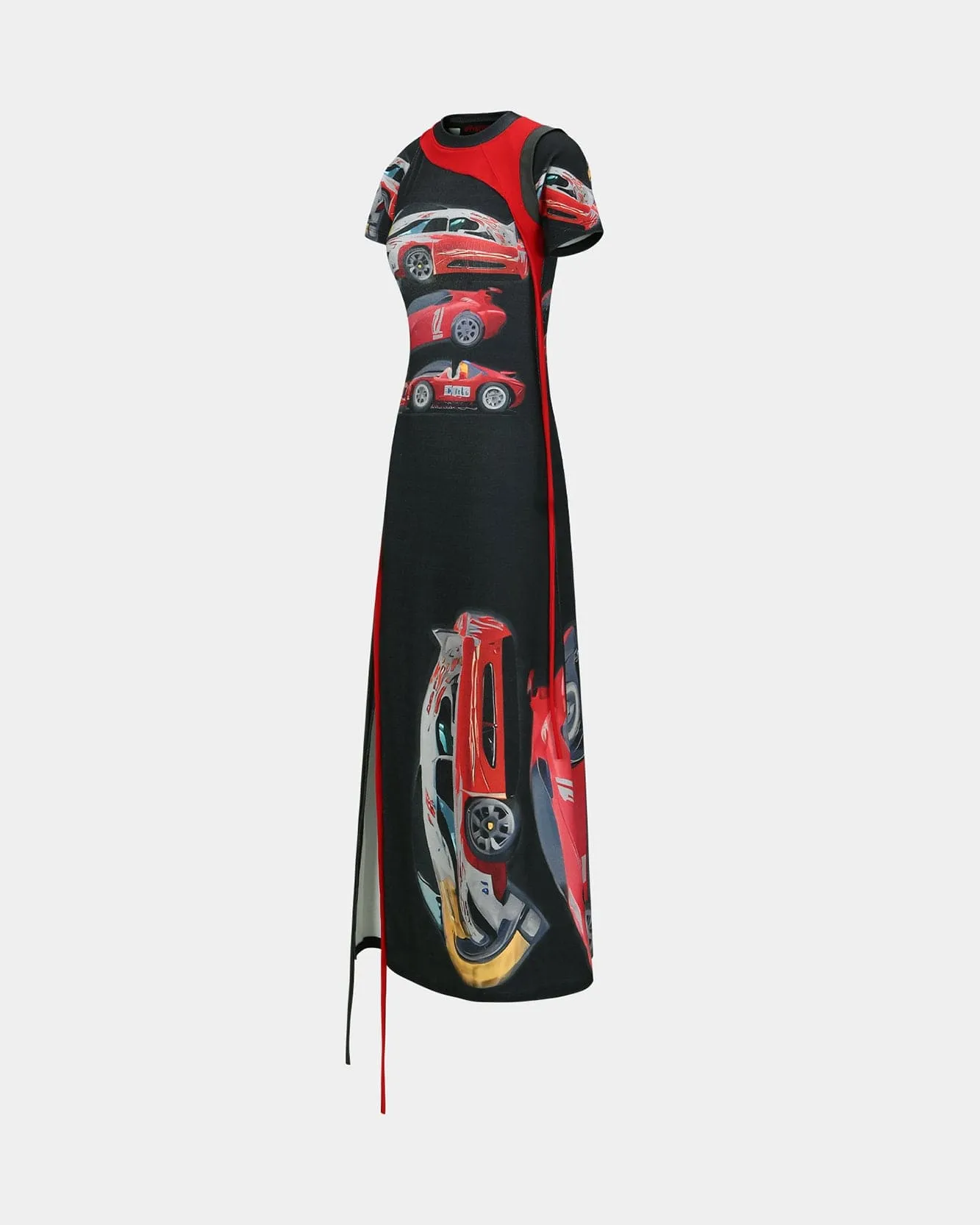 ADSB X OTTOLINGER CAR PRINTED SLIT MAXI DRESS atb1216w(BLACK)