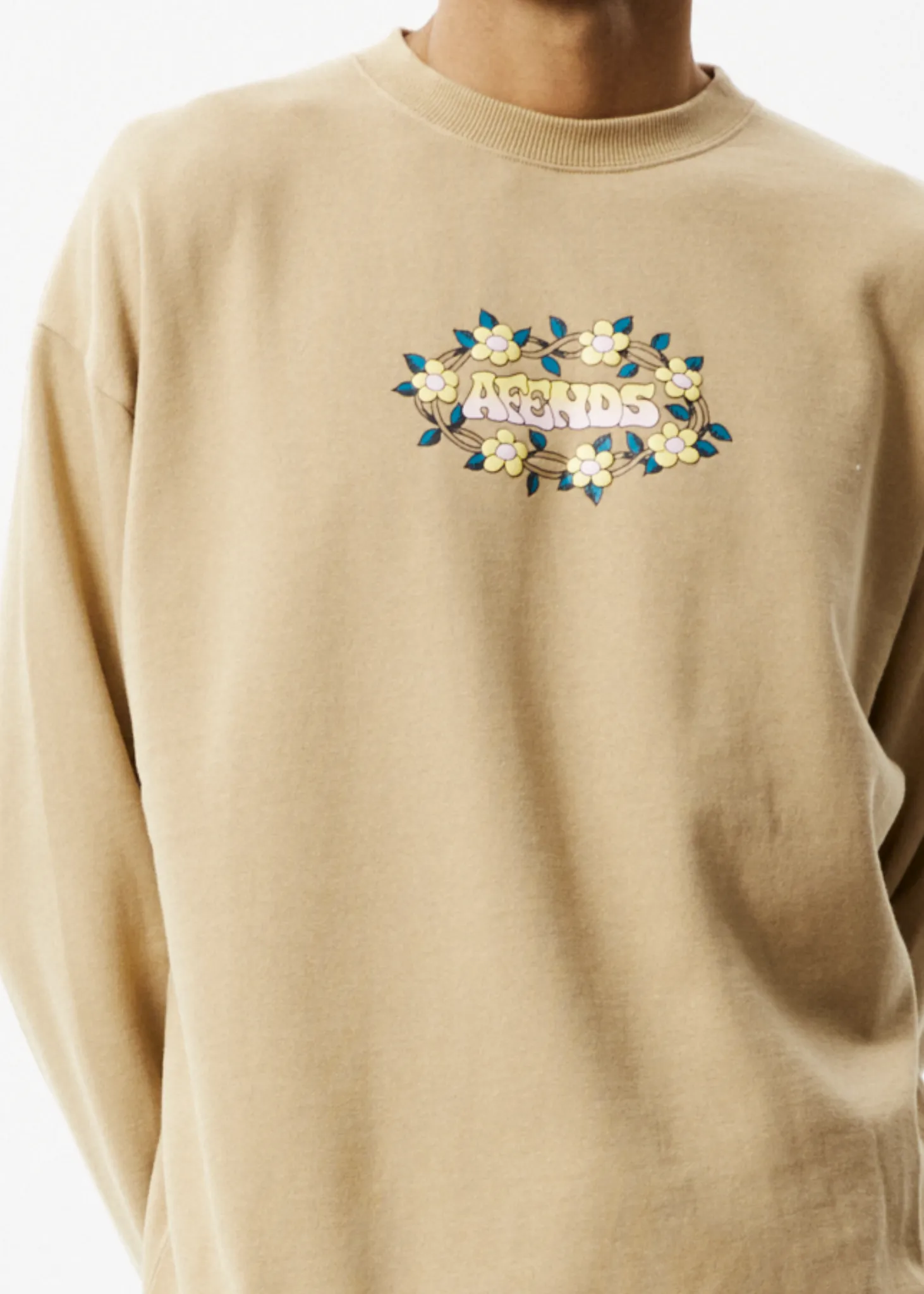 AFENDS Mens Bloom - Crew Neck Jumper - Tan