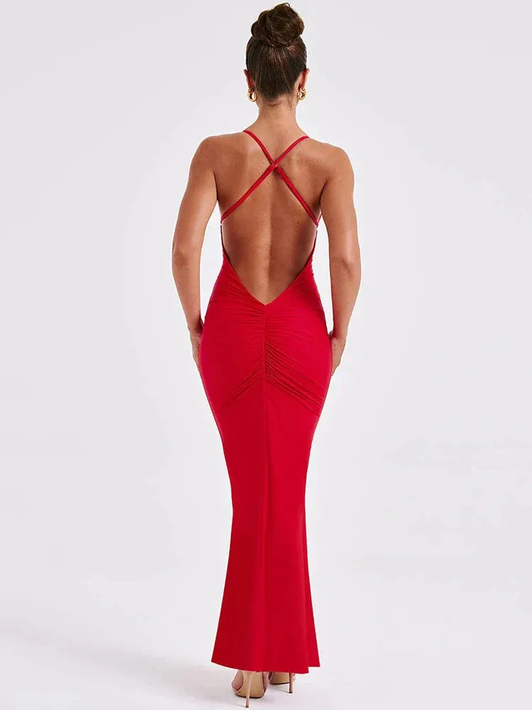 Amozae-A Spaghetti Strap Backless Sexy Maxi Dress For Women Fashion Summer New Sleeveless Bodycon Club Party Long Dress Elegant