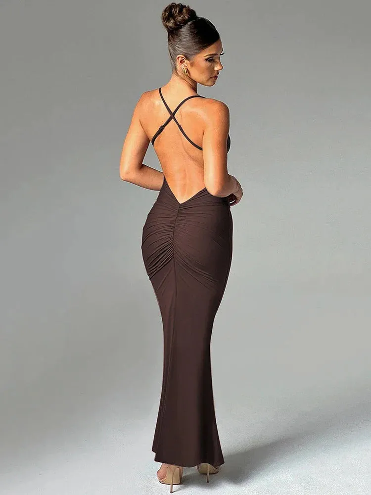 Amozae-A Spaghetti Strap Backless Sexy Maxi Dress For Women Fashion Summer New Sleeveless Bodycon Club Party Long Dress Elegant