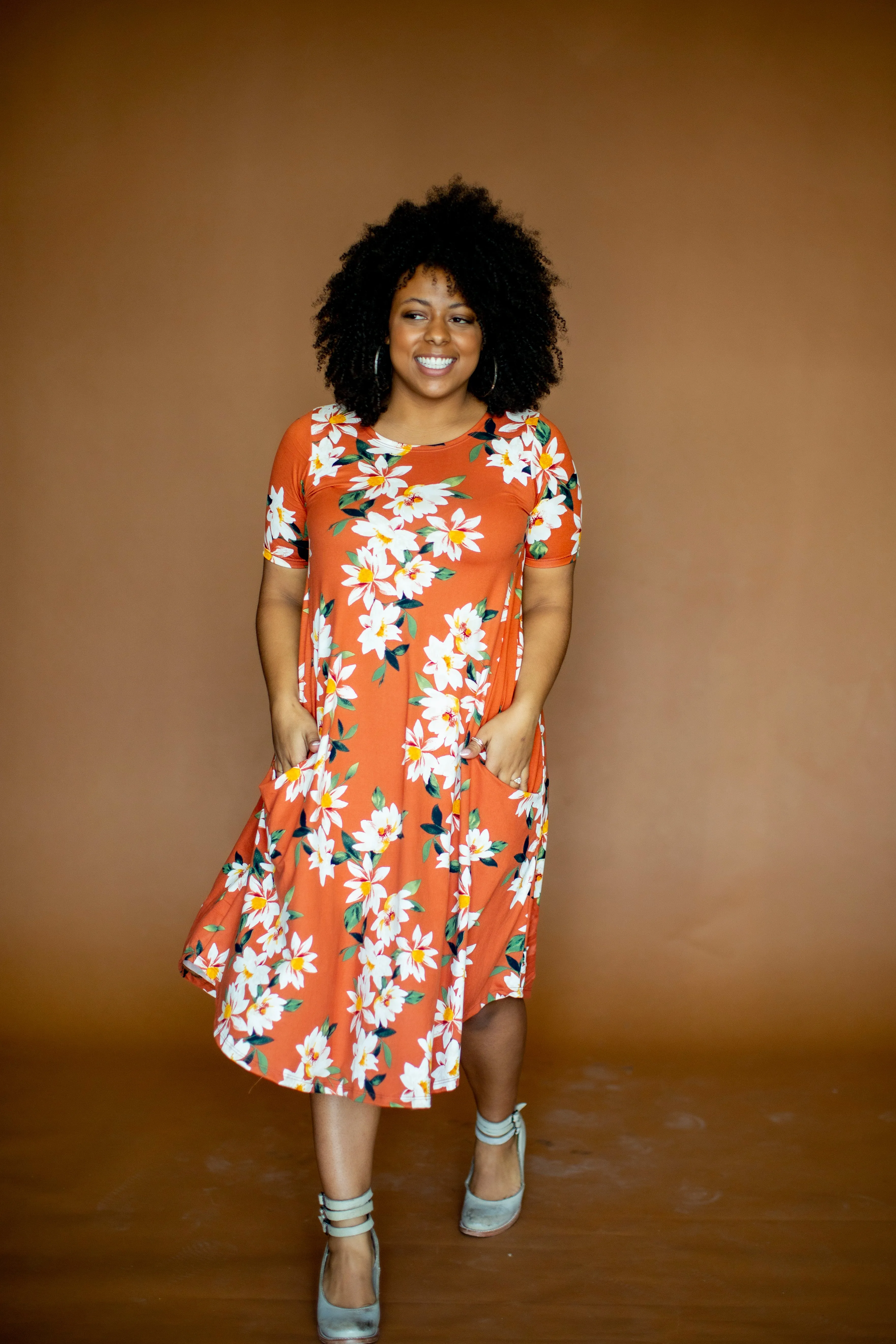 April Dress Rust Floral