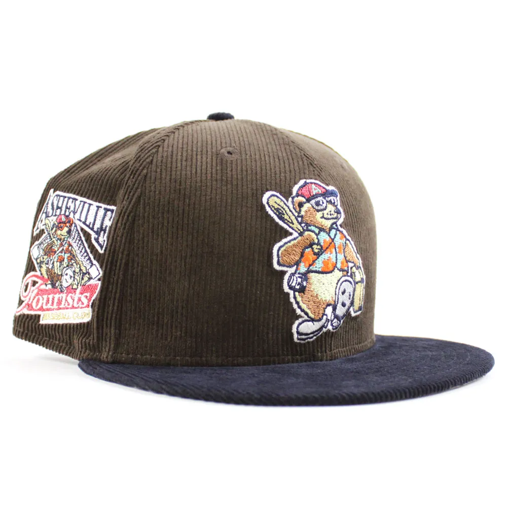 Asheville Tourist HomeTown Collection New Era 59Fifty Fitted Hat (Walnut Corduroy Navy Corduroy Gray Under Brim)