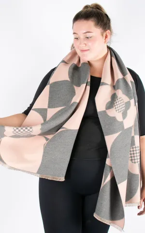 Autumn Winter Scarf | Contrast Shapes | Grey & Pink