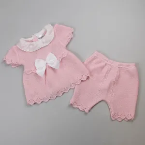 Baby Girls Two Piece Knitted Outfit Pink - Pex Macie