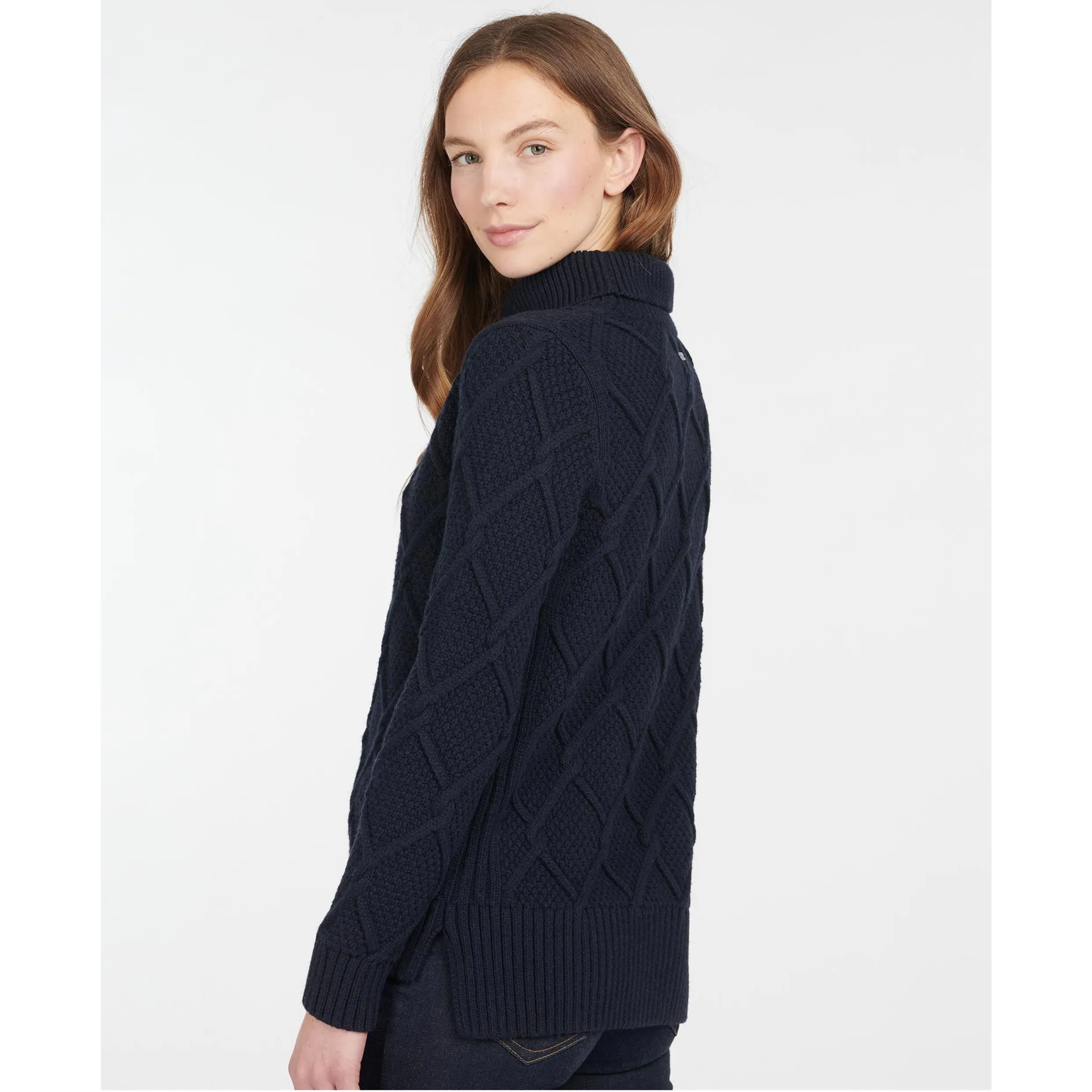 Barbour Burne Roll Neck Cable Knit in Navy LKN1170