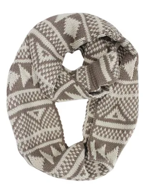 Beige & White Nordic Print Winter Knit Unisex Infinity Scarf