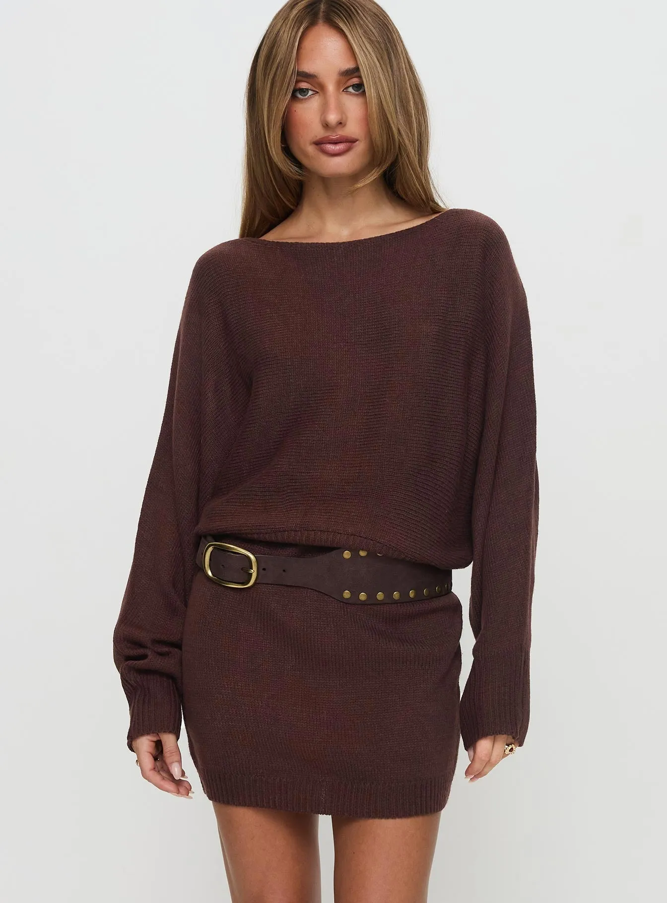 Bellamie Long Sleeve Mini Dress Chocolate