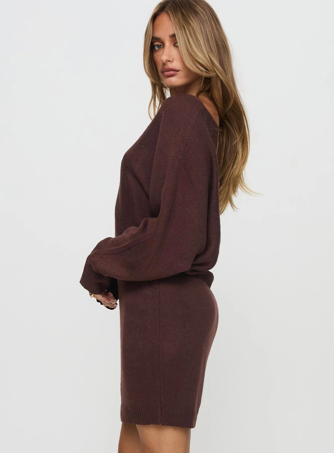 Bellamie Long Sleeve Mini Dress Chocolate