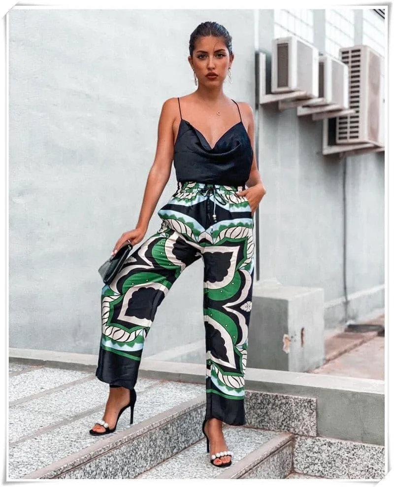 Bermuda print long loose pants