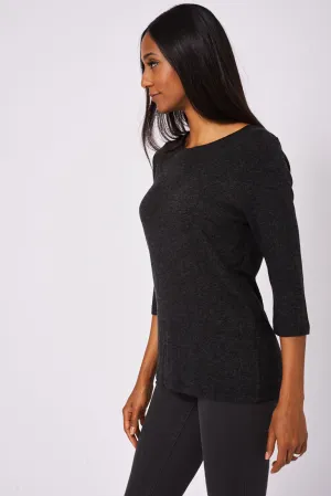 BIK BOK Cozy Top With Scoop Neck In Charcoal