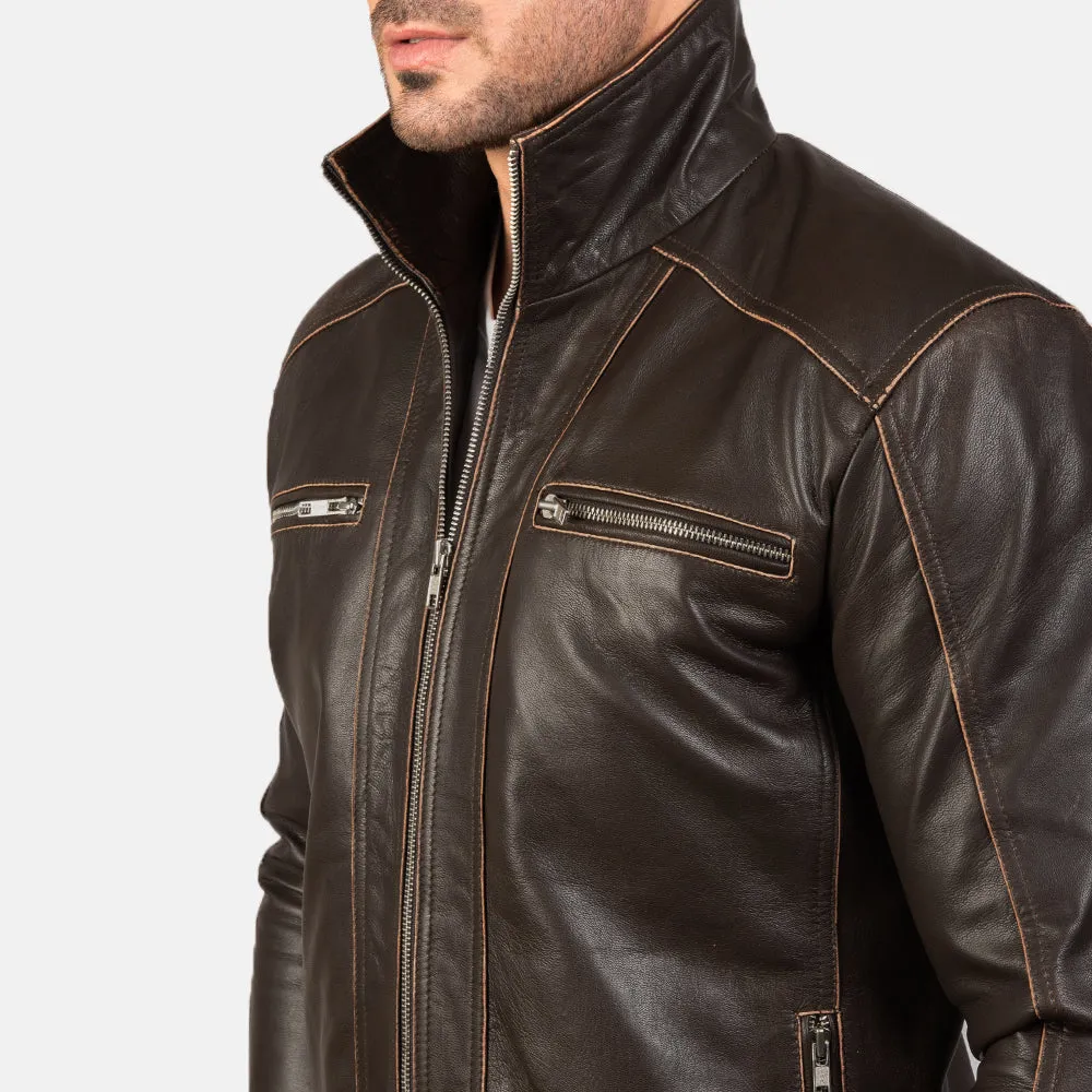 BIKER-1440 MUSH Brown Leather Biker Jacket