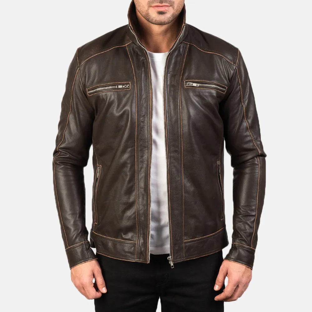 BIKER-1440 MUSH Brown Leather Biker Jacket