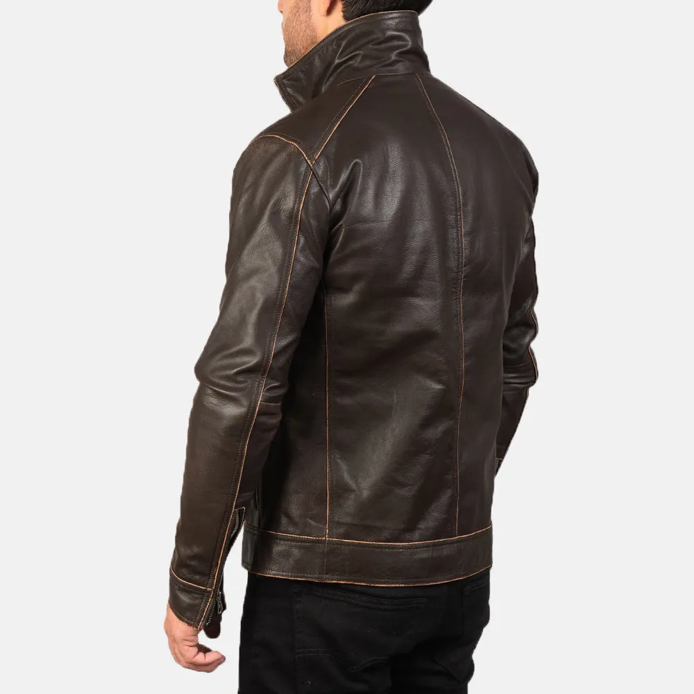 BIKER-1440 MUSH Brown Leather Biker Jacket