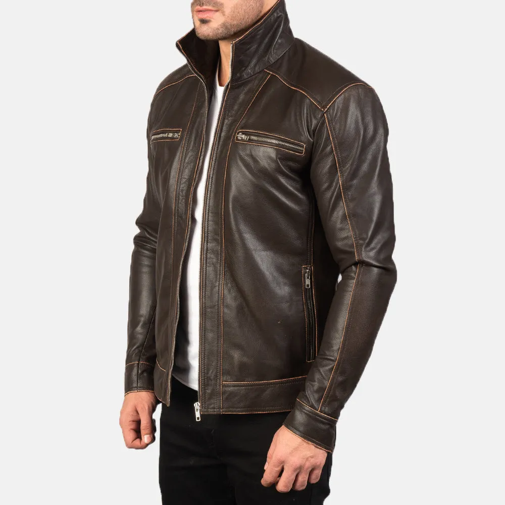 BIKER-1440 MUSH Brown Leather Biker Jacket