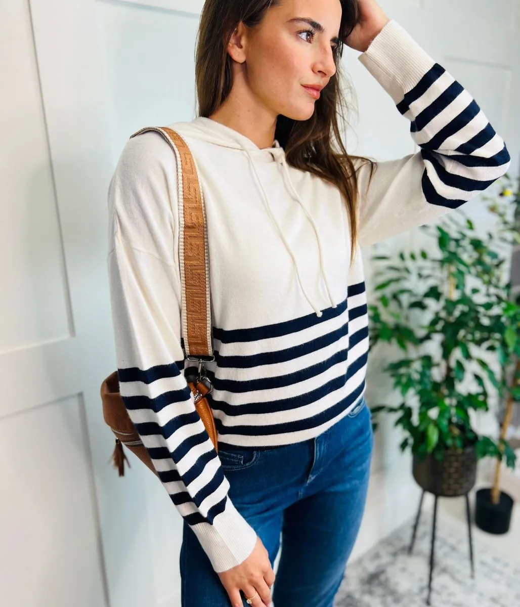 Black & Ivory Striped Hooded Jumper