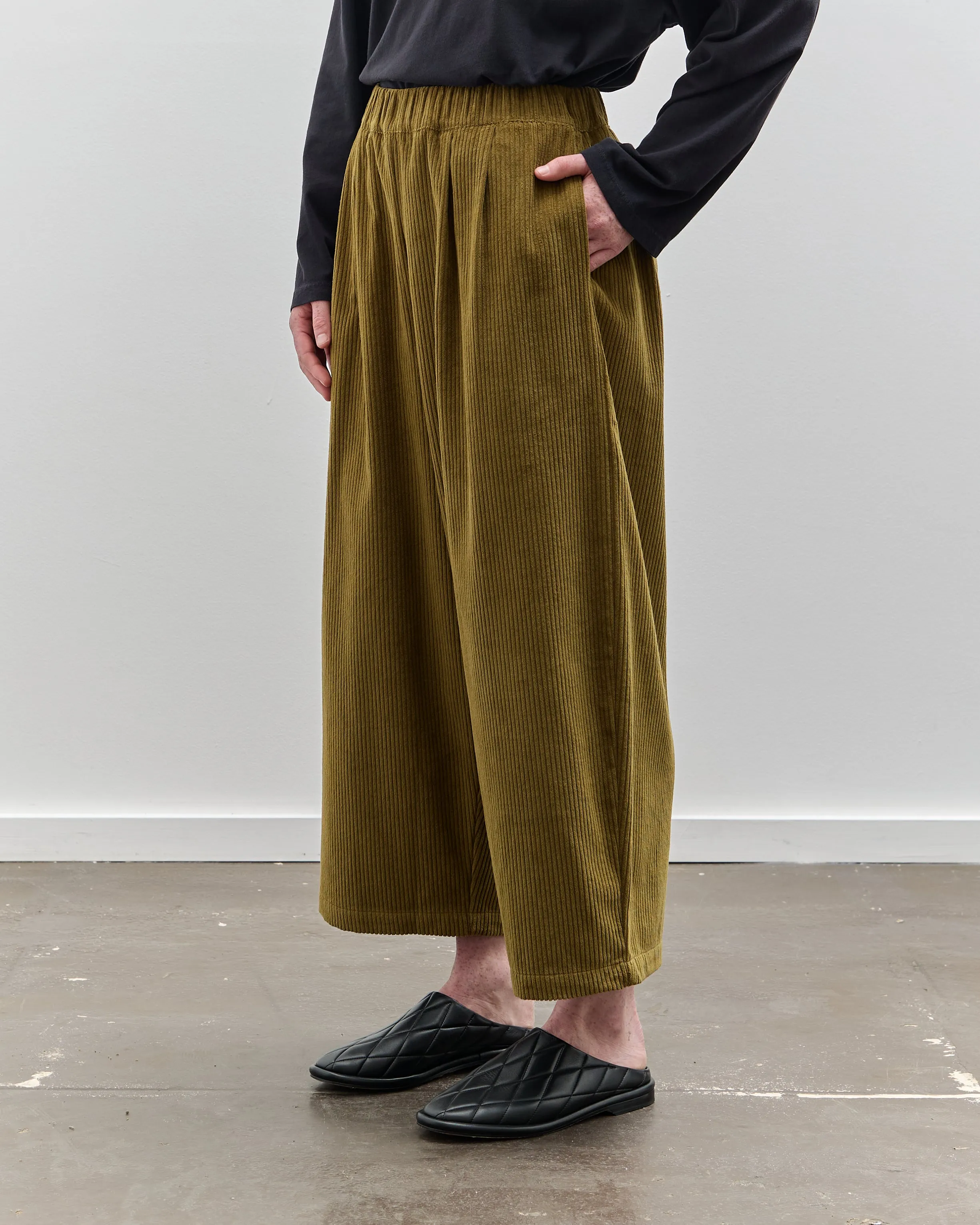 Black Crane Corduroy Wide Pants, Dark Olive