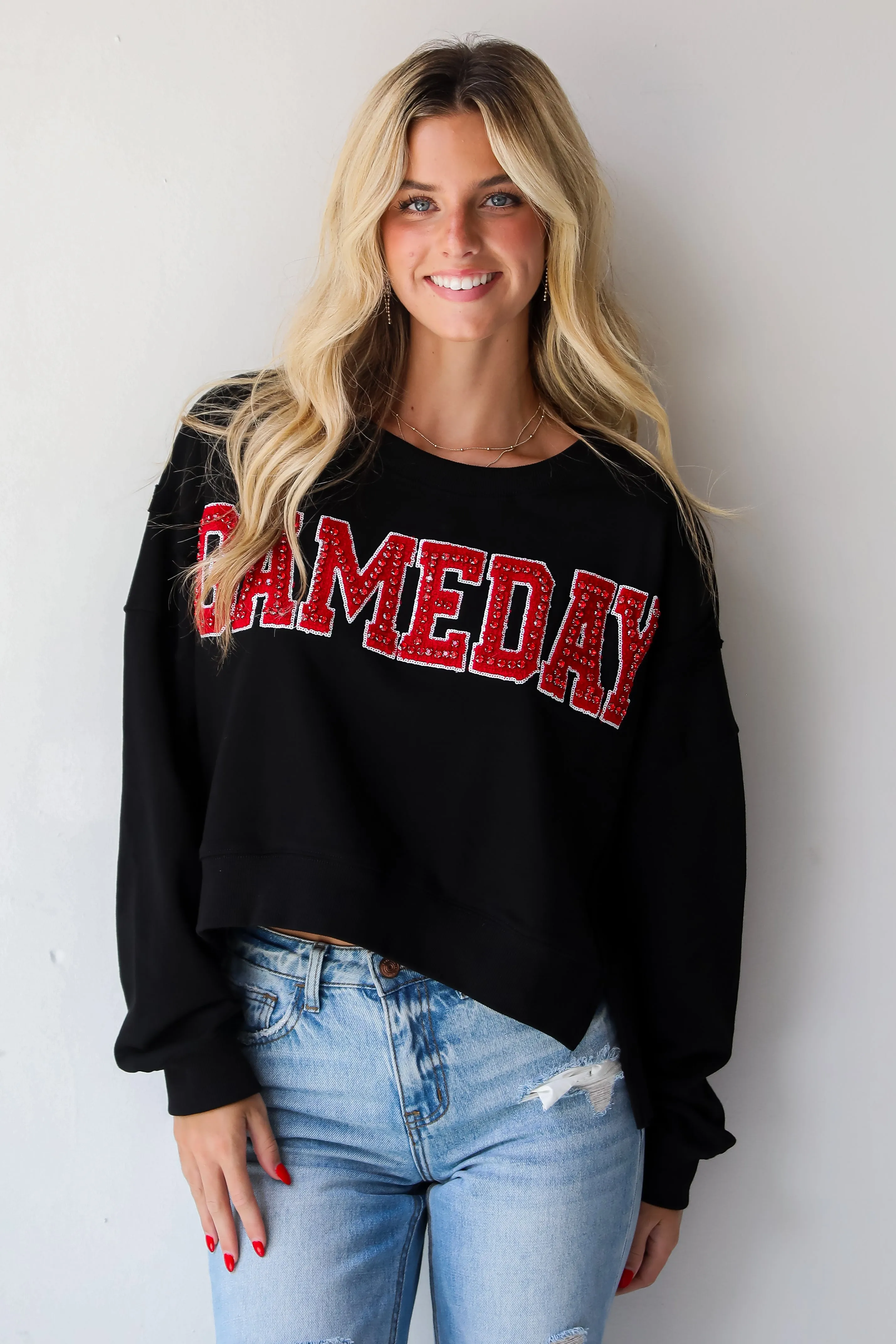 Black Game Day Rhinestone Pullover