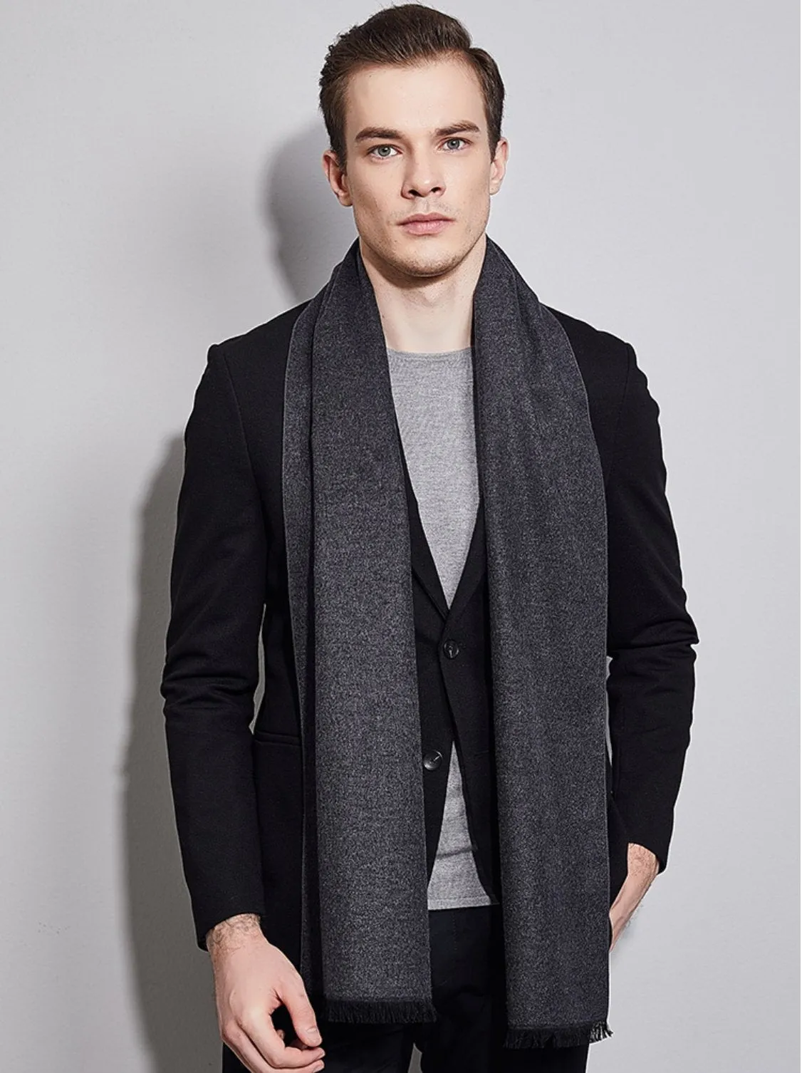 Black Grey Eco Scarf - Softer than Cashmere 100% Silk