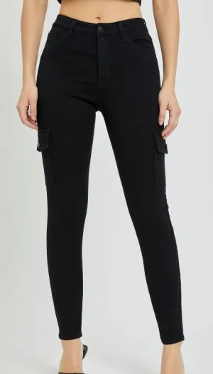 Black High Rise Cargo Skinnies