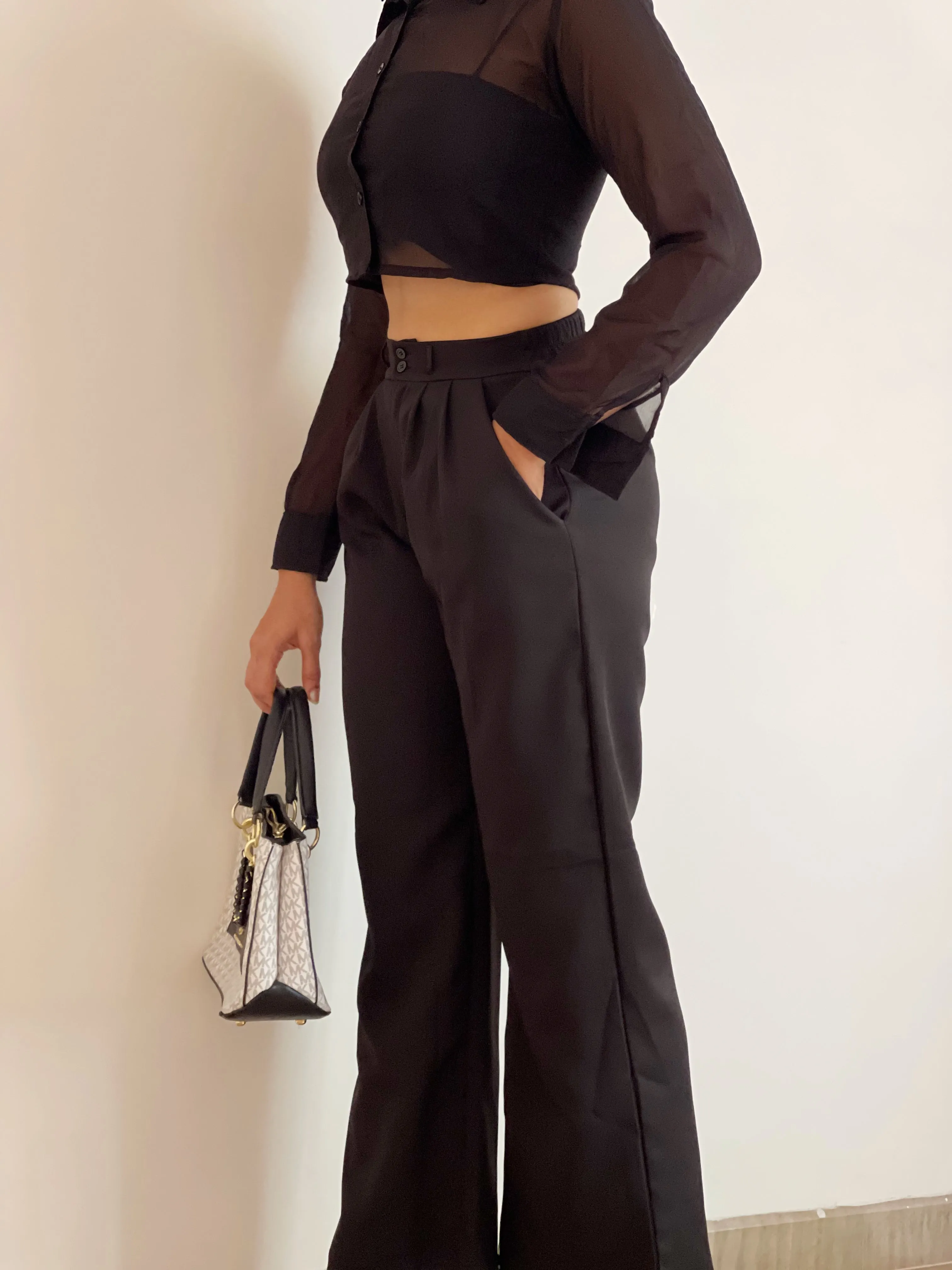 Black korean pleated pants