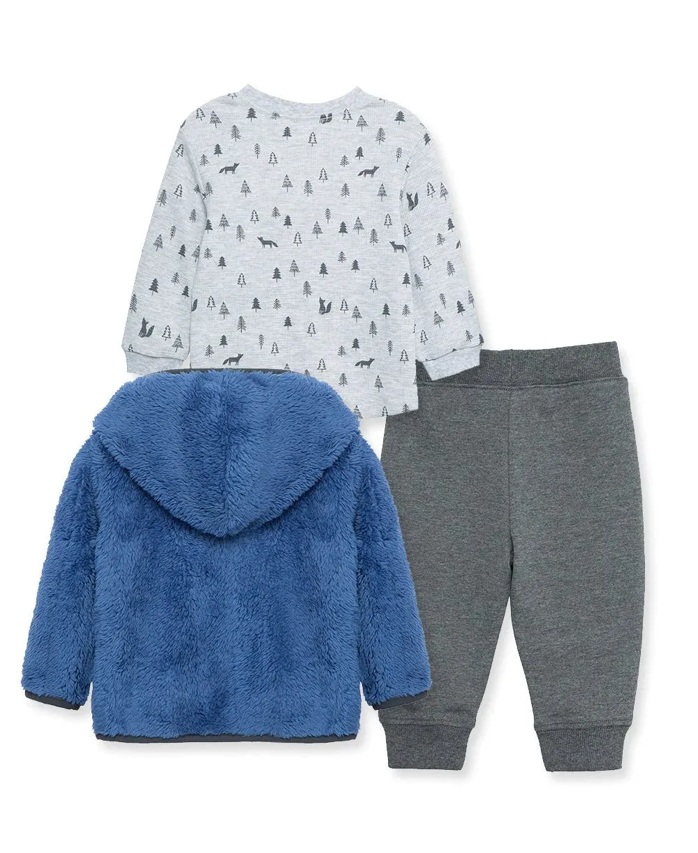 Blue 3Pc Sherpa Set