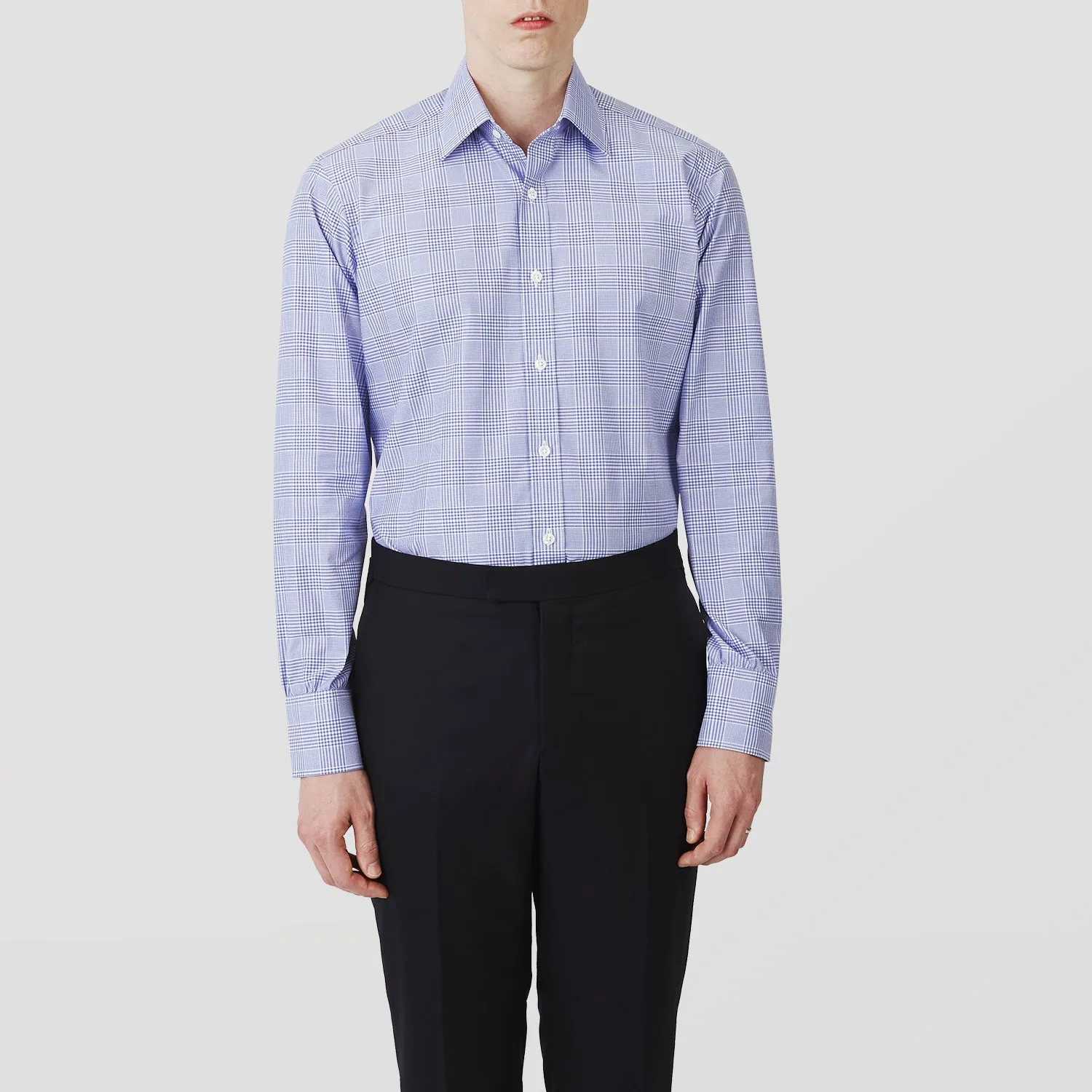 Blue Check Shirt with T&A Collar and 3-Button Cuffs