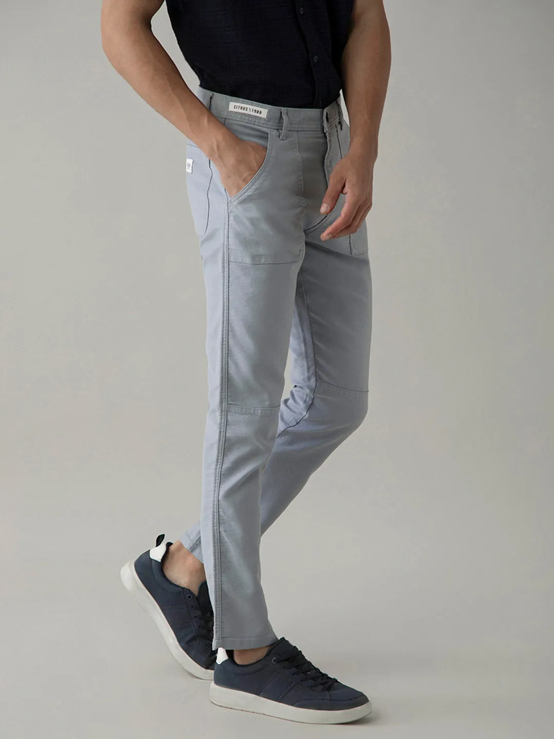 Blue Grey Plain Cargo Pant