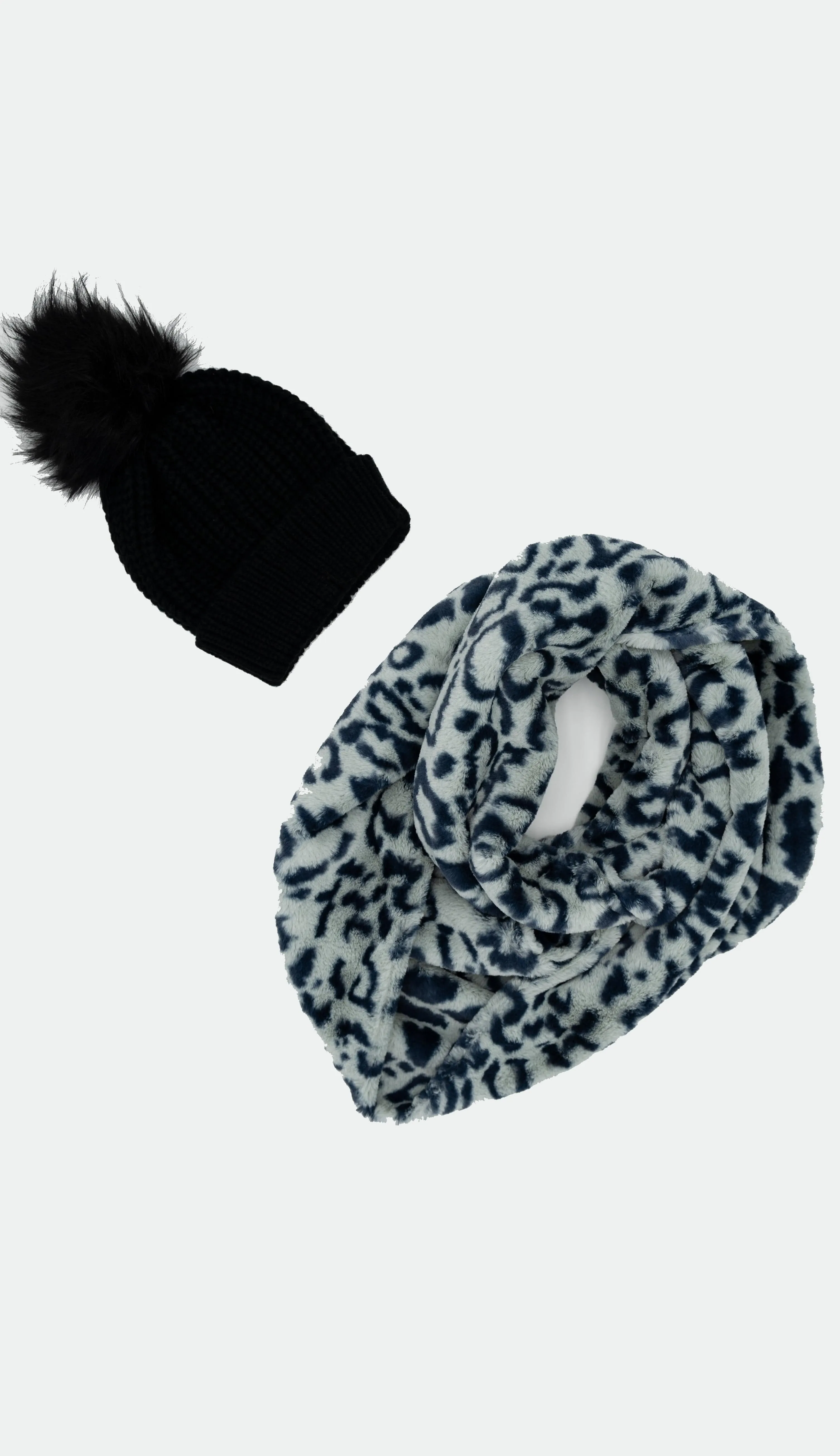 Blue Leopard Animal Print Infinity Scarf Faux Fur