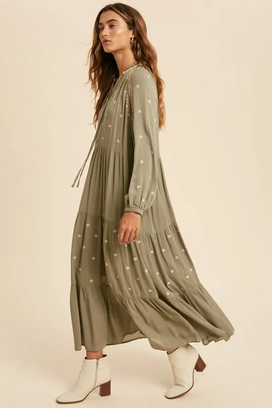 BOHO EMBROIDERED TIERED DRESS