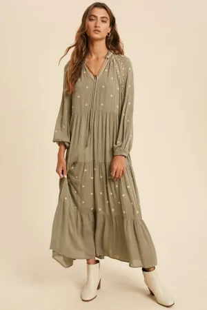 BOHO EMBROIDERED TIERED DRESS