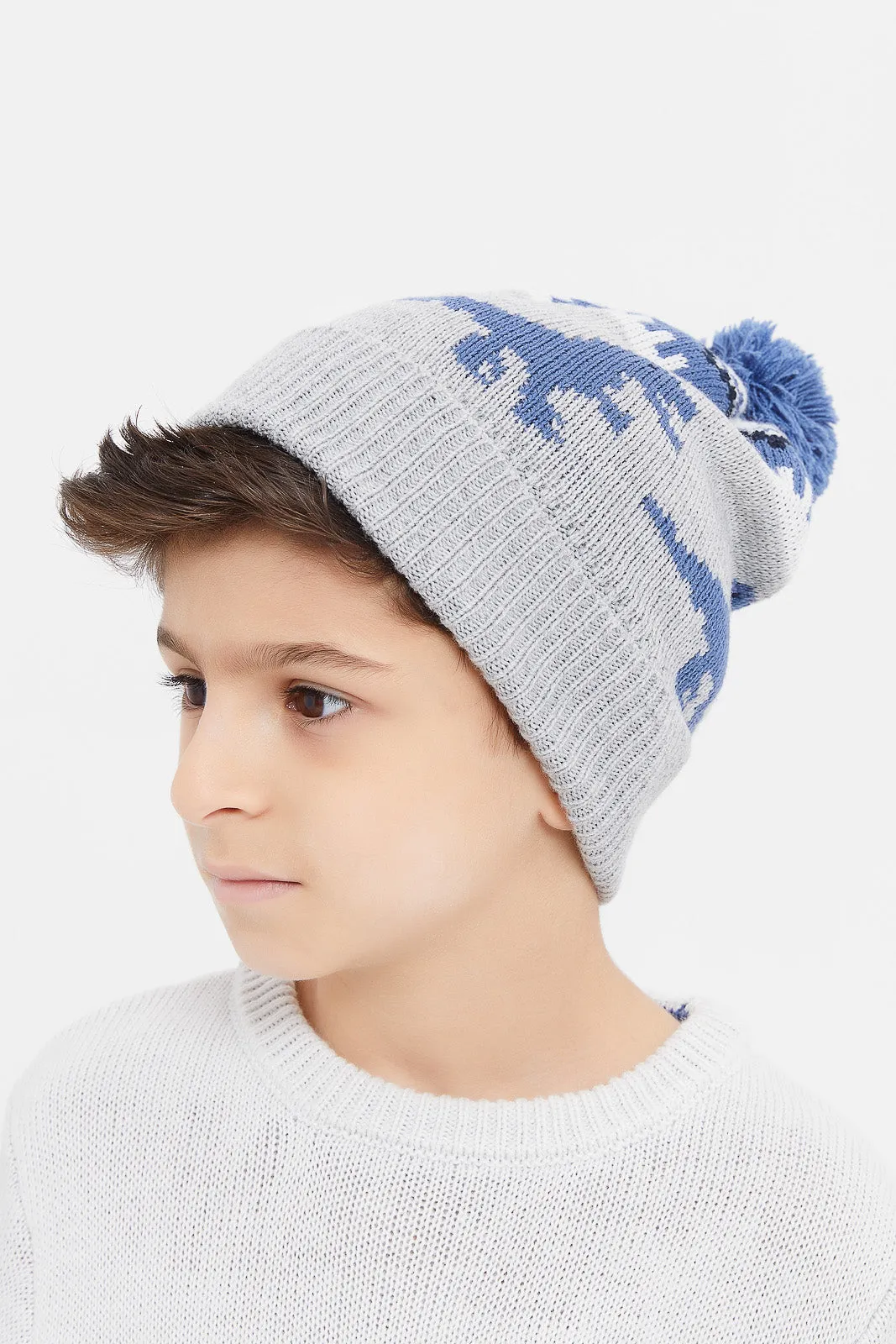 Boys Grey Fair Isle Jumper With Hat Set (2 Piece)