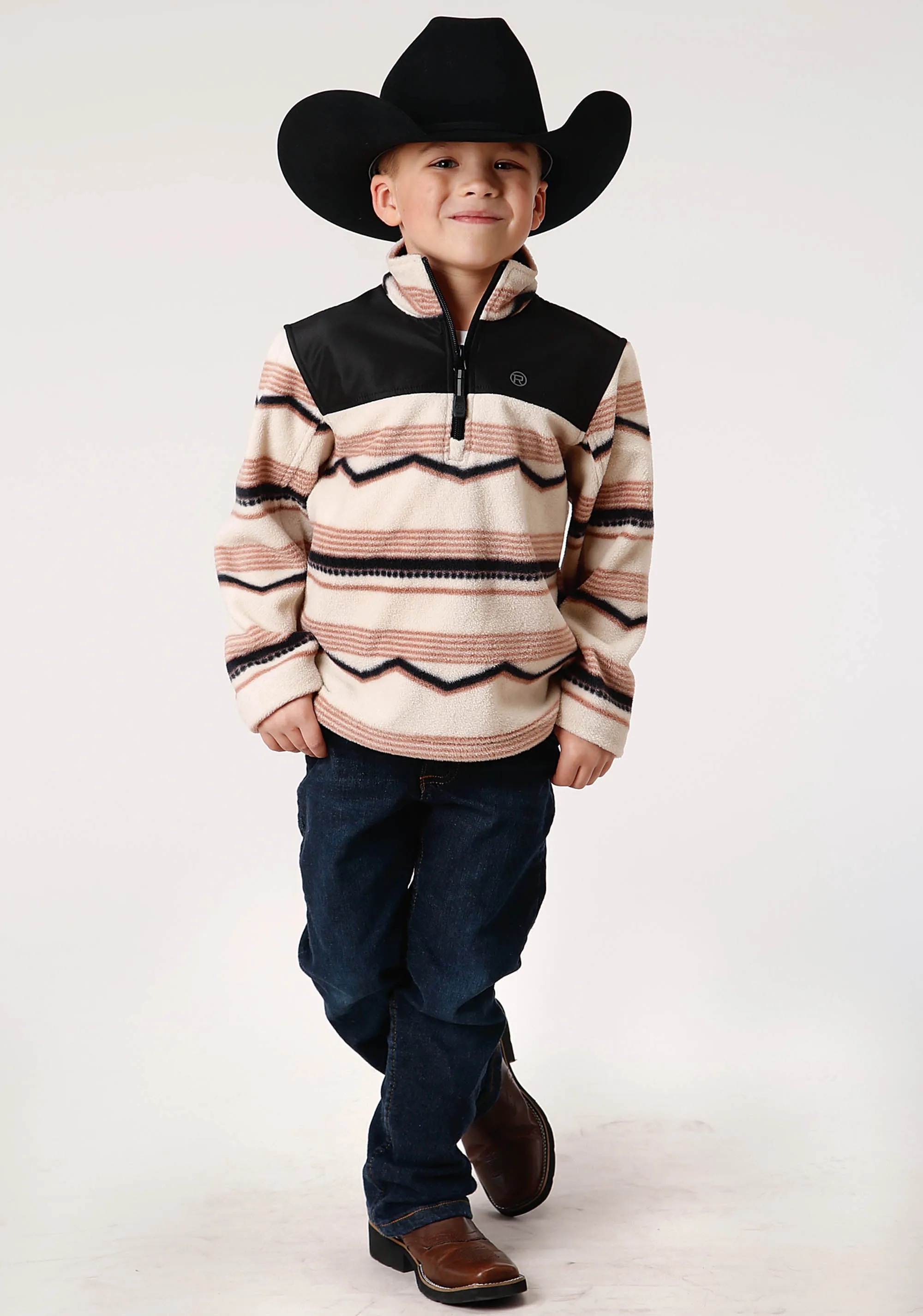 BOYS POLAR FLEECE  HORIZONTAL AZTEC PRINT PULLOVER