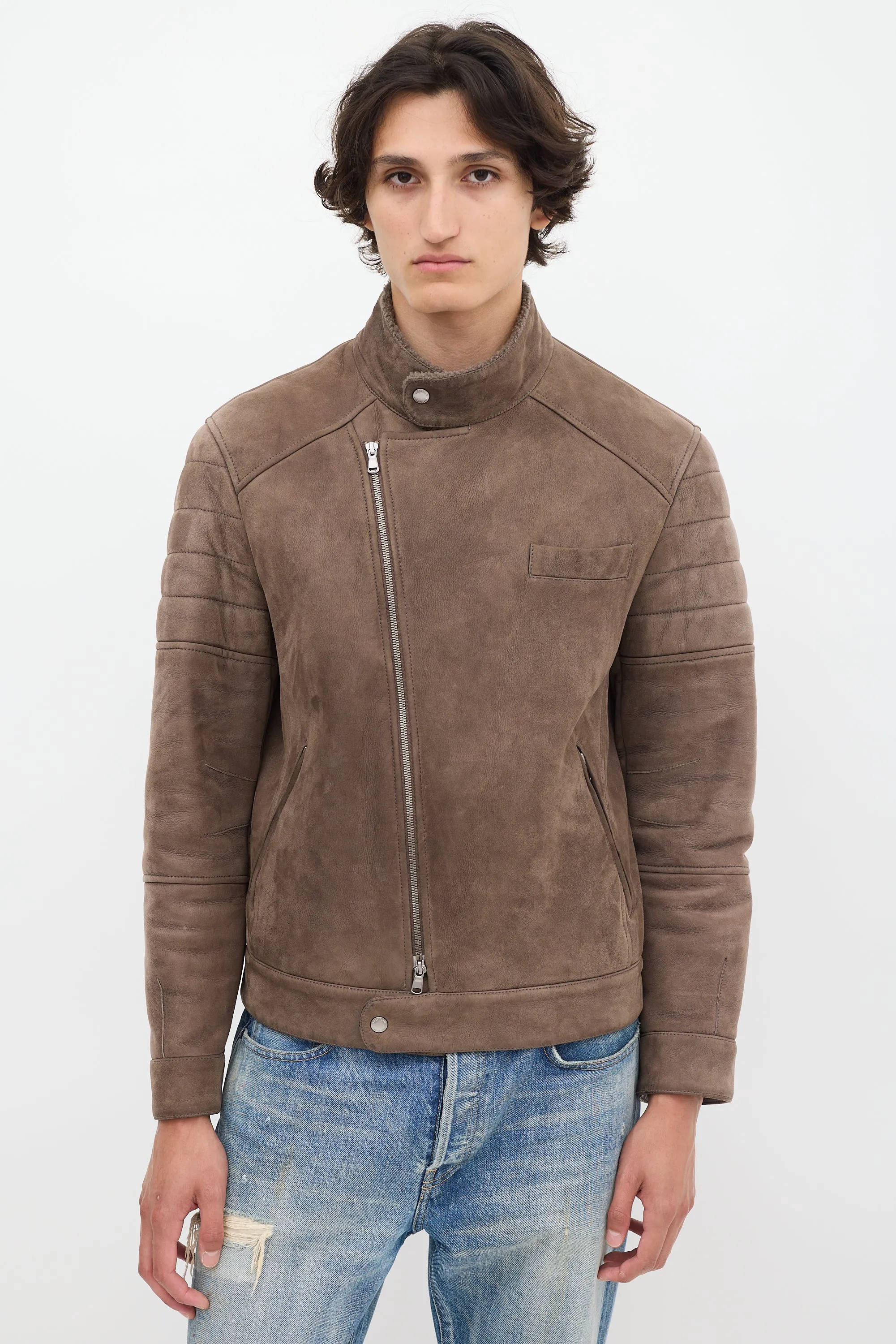 Brown Leather & Sherpa Jacket