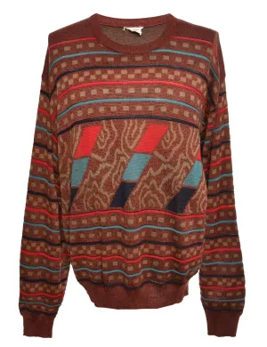 Brown Patterned Jumper - M