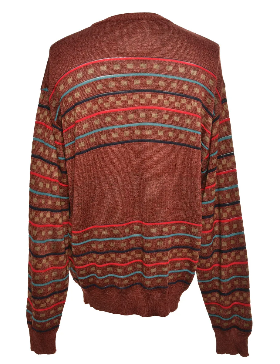 Brown Patterned Jumper - M