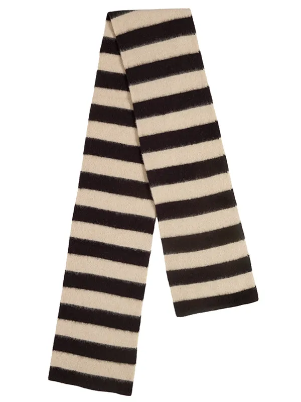 Brushed Wide Stripe Scarf Black & Oatmeal