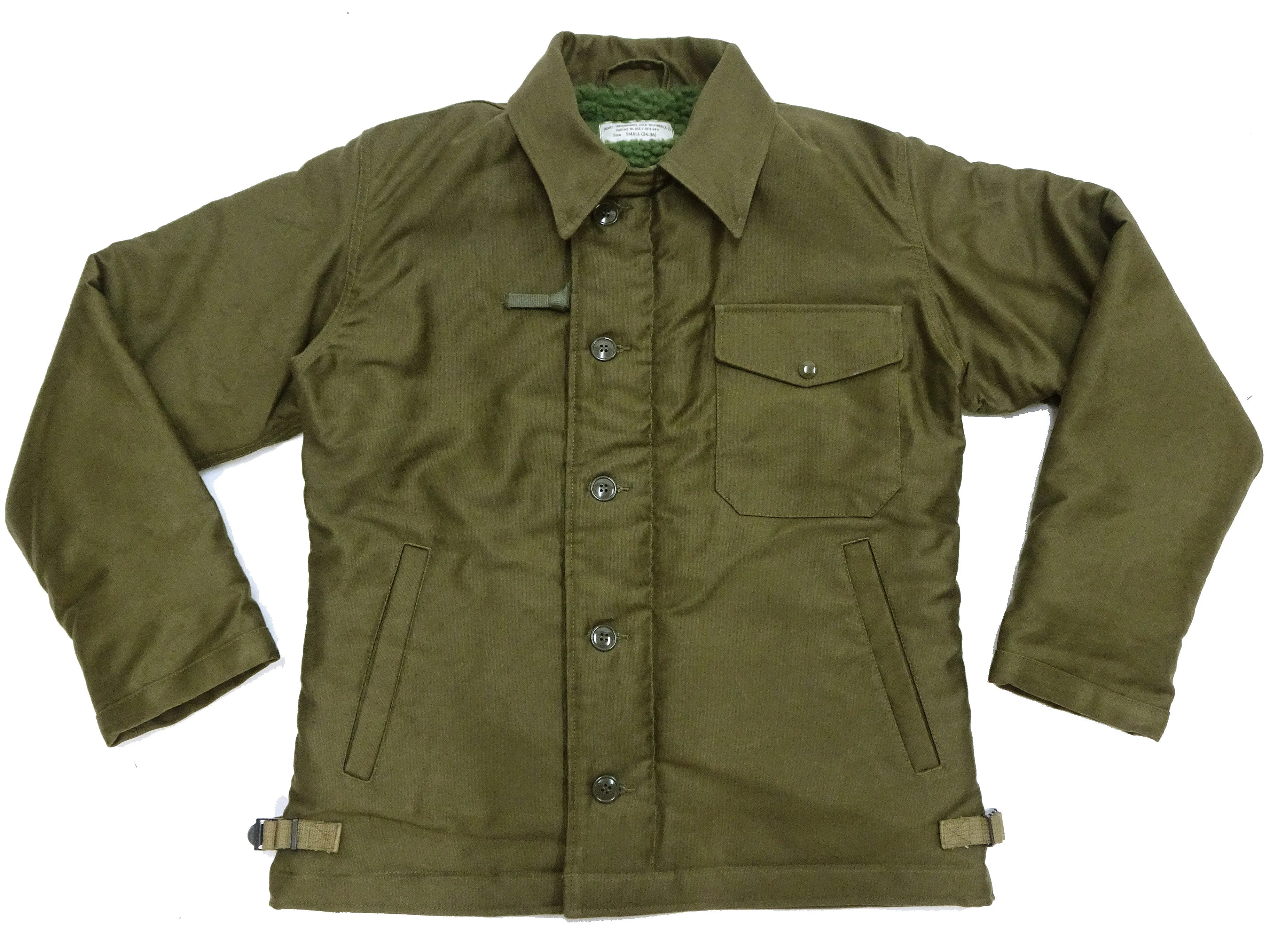 Buzz Rickson Jacket Men's Reproduction of the U.S. Navy A-2 Deck Jacket in Jungle Cloth Outer Shell Version BR15155 Olive-Drab