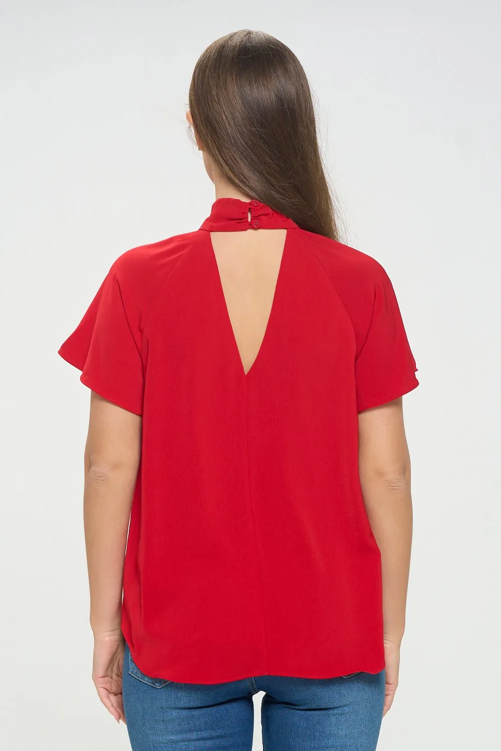 Camilla Flutter Sleeve Woven Top With Neck Cutouts