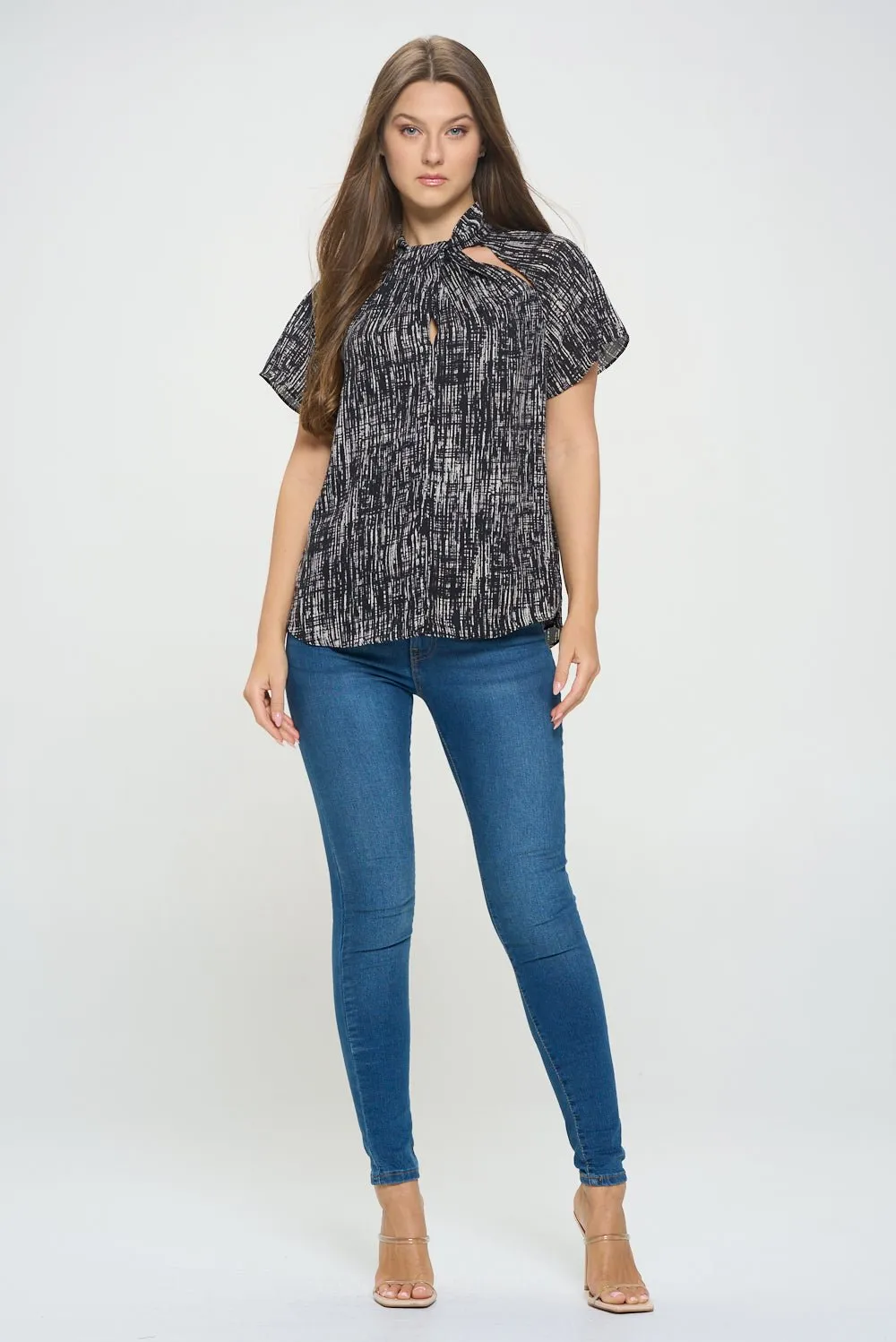 Camilla Flutter Sleeve Woven Top With Neck Cutouts