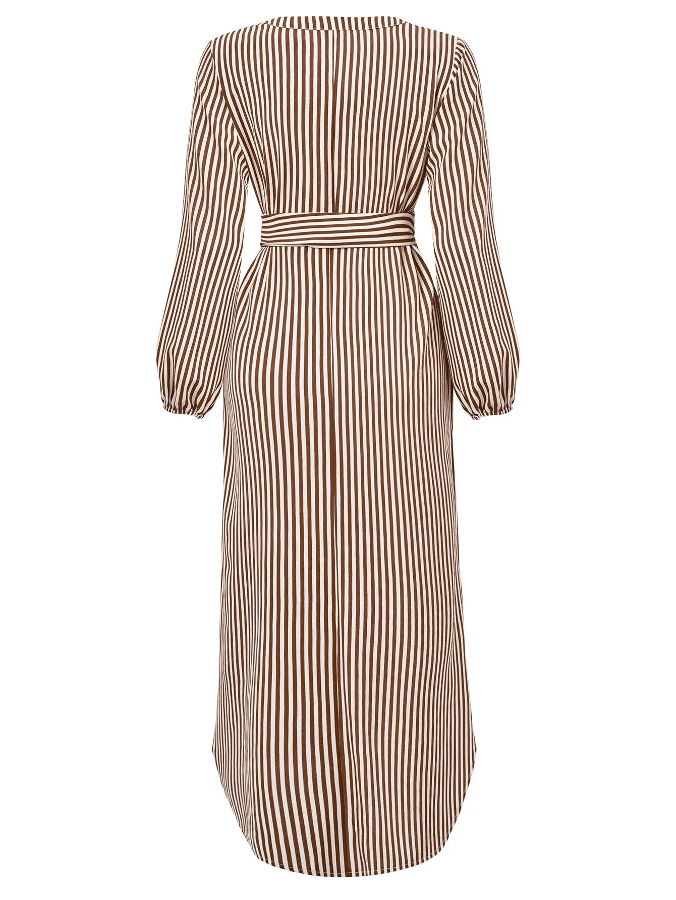 Casual V-neck Striped Tie-waist Shirt Maxi Dress