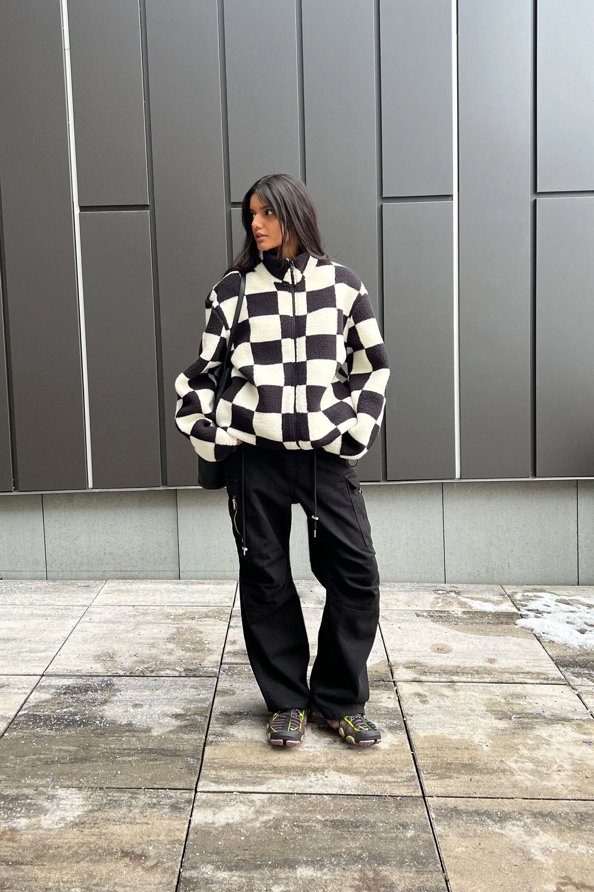 CHECKERED SHERPA ZIP-UP