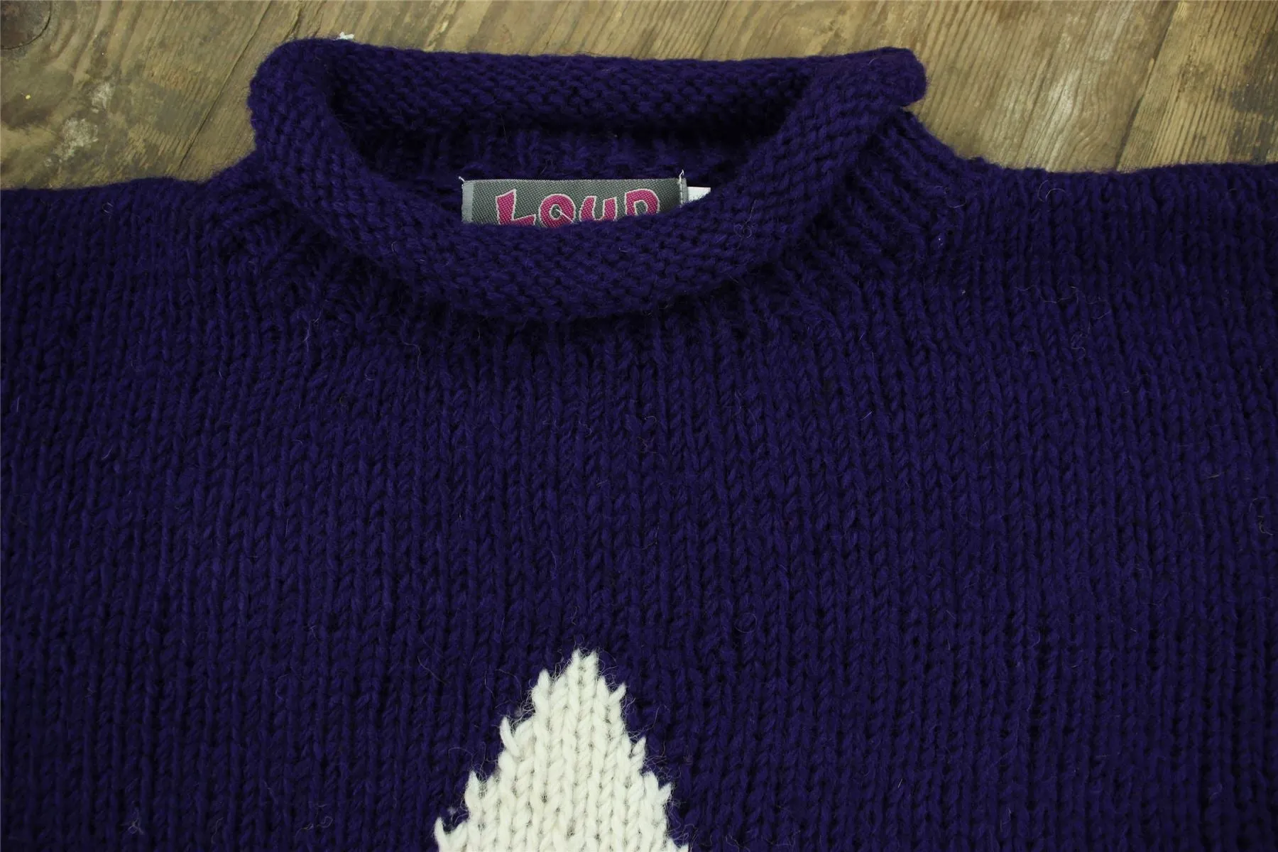 Chunky Wool Knit Star Jumper - Purple & Cream