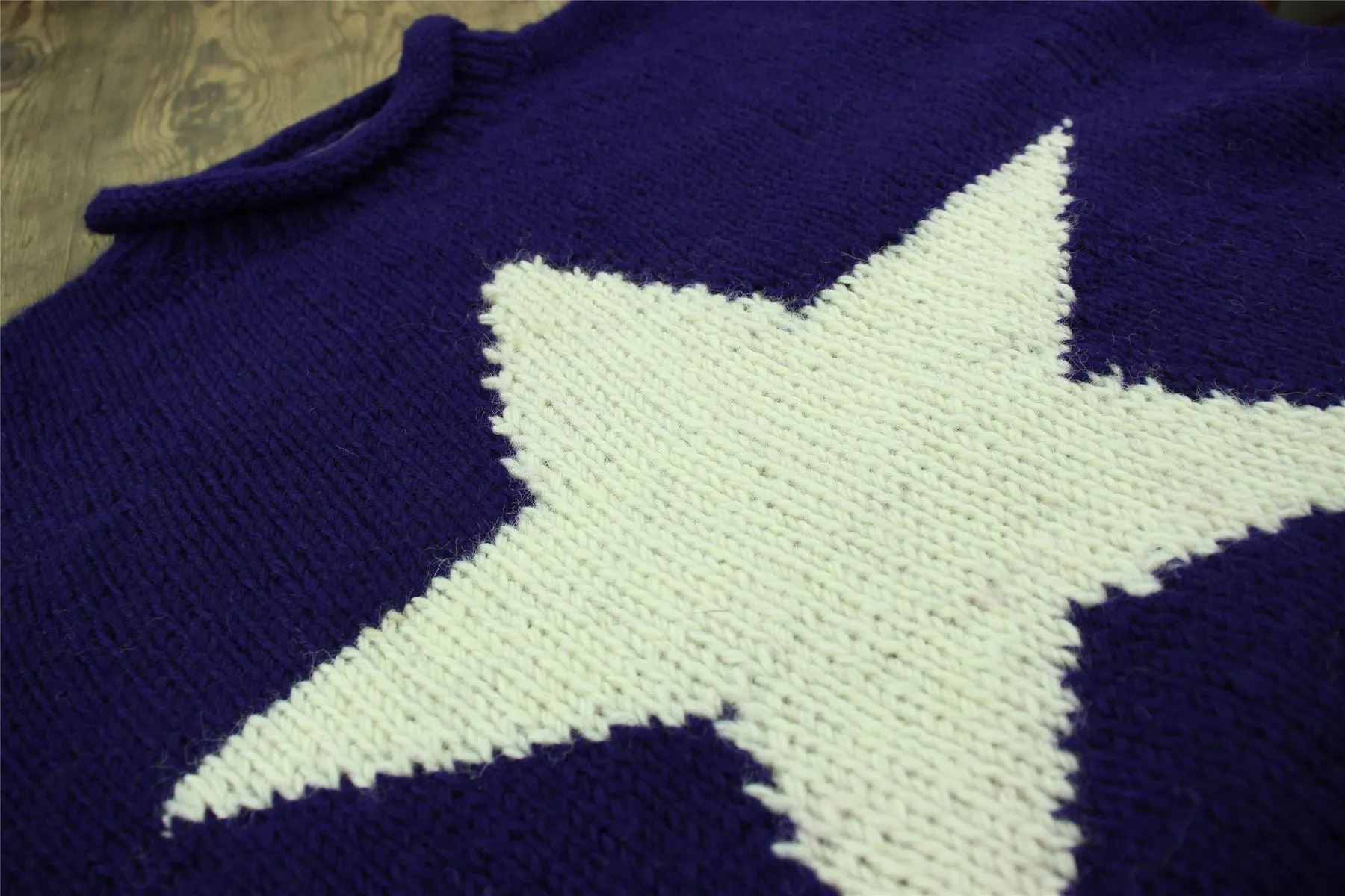 Chunky Wool Knit Star Jumper - Purple & Cream