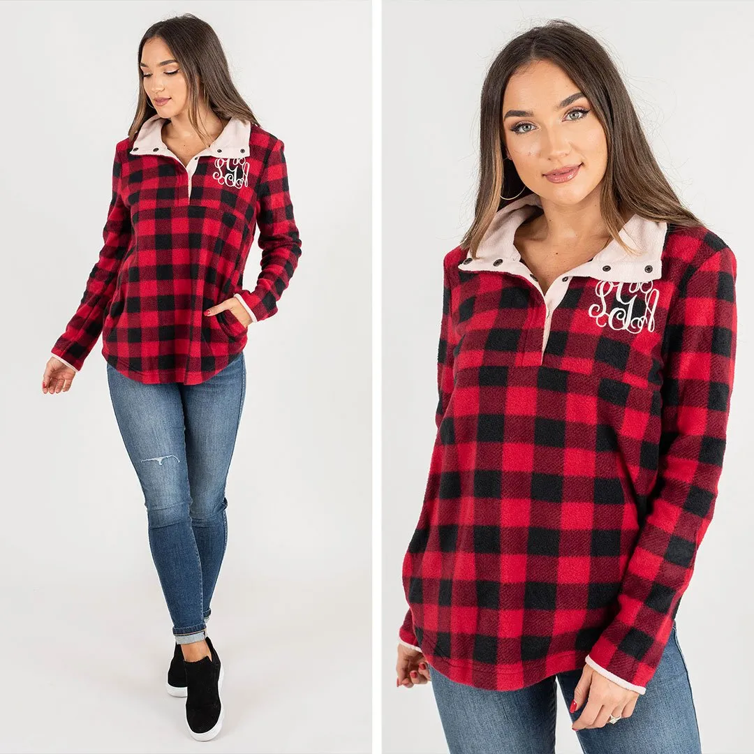 Clear Your Schedule Red Buffalo Plaid Pullover