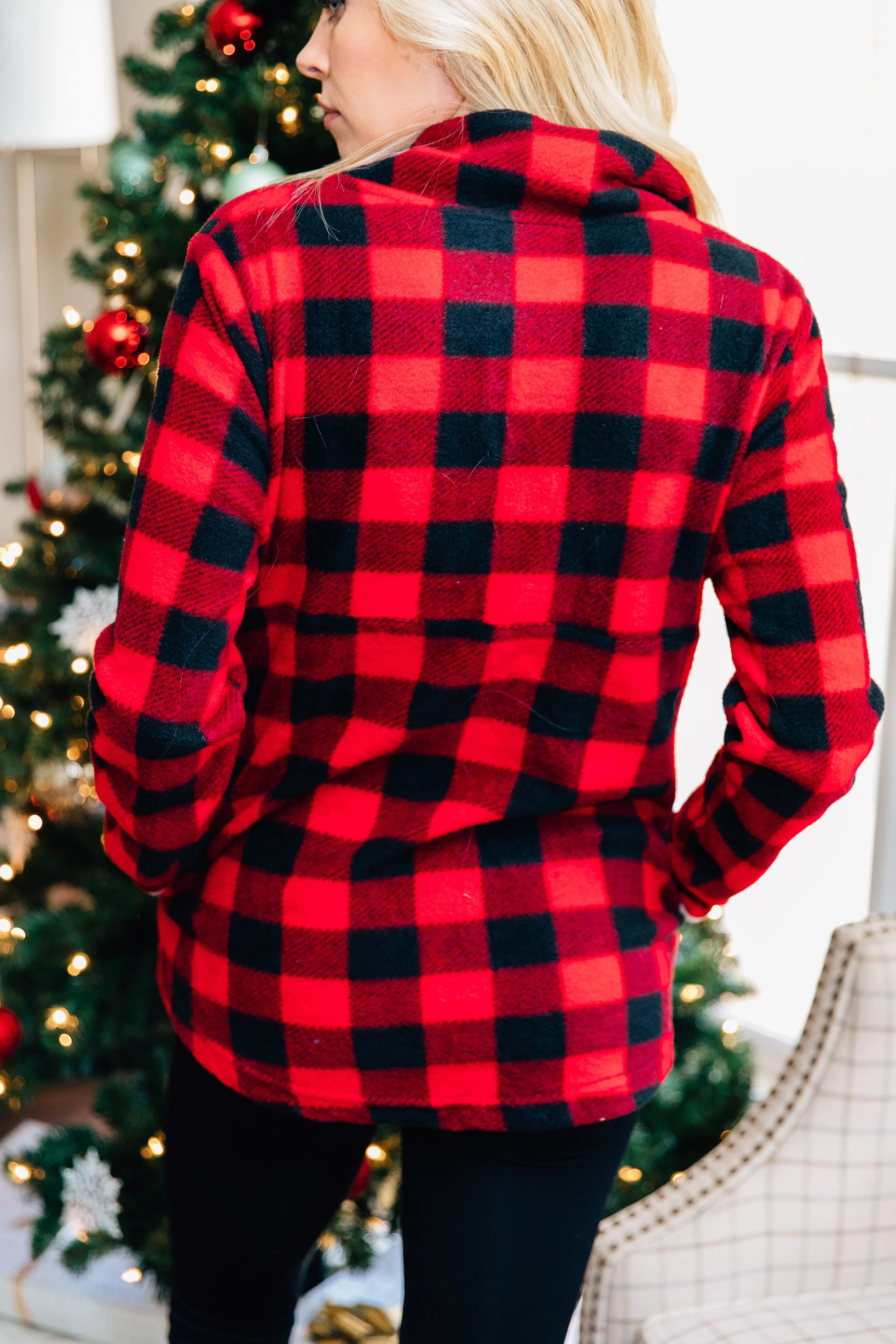 Clear Your Schedule Red Buffalo Plaid Pullover