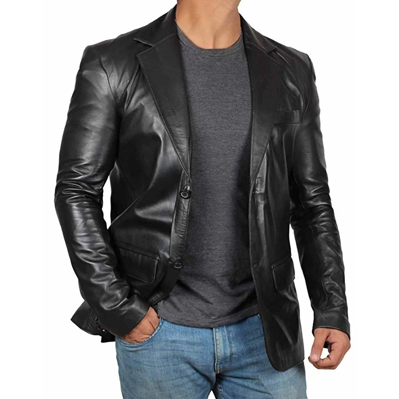 Coat Style Leather Jacket for Men