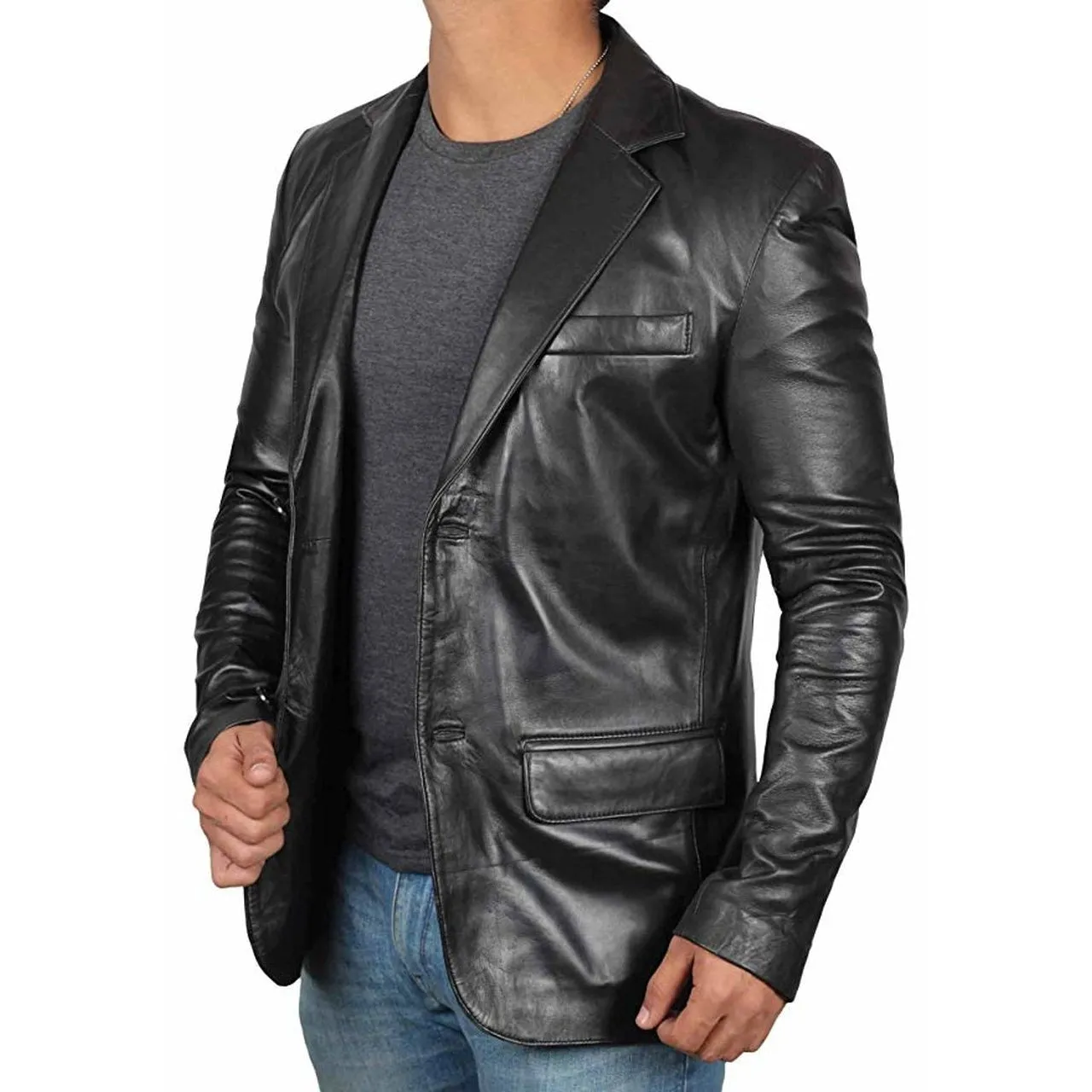 Coat Style Leather Jacket for Men